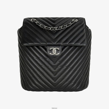 CHANEL Chevron Urban Spirit Backpack Silver Black Lambskin 22 Series Q0SIQZPH 158532009 [P]