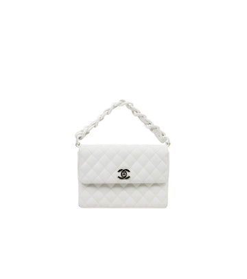 CHANEL White Quilted Acrylic Chain Flap Bag 64695 158542994 [P]