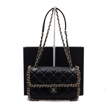 CHANEL Schultertasche aus schwarzem Lammleder mit goldenem CC-Logo und goldener Kette AS2574 158543269 [P]