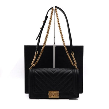 CHANEL Medium Flap Caviar Chevron Shoulder Bag with Gold Chain A67086 158543273 [P]