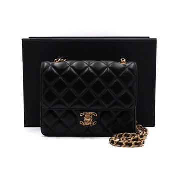 CHANEL Black Lambskin Quilted Flap Bag with CC Logo and Gold Chain AA66099 158543275 [P]