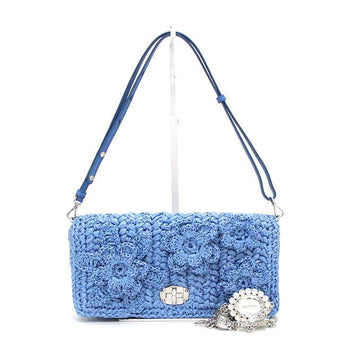 MIU MIU Bluem Laffia Flower Kristall Schultertasche mit Silber Kette 5BD233 158543301 [P]