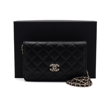 CHANEL ブラックキャビアハートクリスタルCCロゴゴールドチェーンWOCクロスバッグ AP4538 158543325 [P]