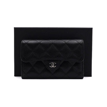 CHANEL AP0232 Schwarz Caviar Silber CC Logo Klappe Klassische Damen Geldbörse 66160 158545827 [P]