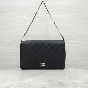CHANEL Classic Caviar Single Flap Shoulder Bag Large Black Silver 17 Series 158546065 [P]