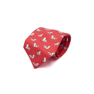 Hermes Red Silk 100% Horse Pattern Tie aa66127 158562061 [P]
