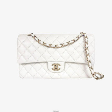 CHANEL Unused Classic Medium White Caviar Gilded Interior Chip A01112 158590361 [P]