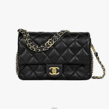 CHANEL Flap Bag aus genarbtem Kalbsleder Mini Gold Metall Schwarz 21QH1MFT 158590376 [P]