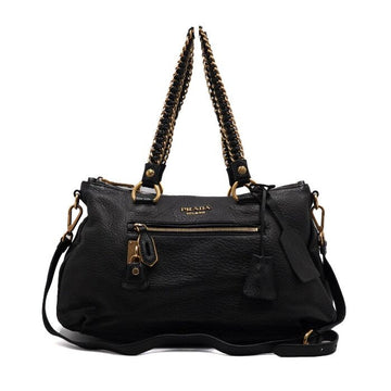 Prada Black Deerskin Gold Logo Motor Chain Tote Bag and Shoulder Bag aa66149 158592796 [P]