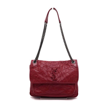 Saint Laurent Red Crinkled Quilted Medium Niki Silver Chain Shoulder Bag and Crossbody AA66172 158592801 [P]