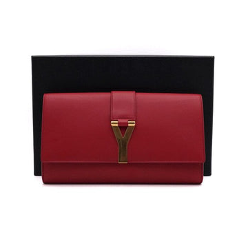 SAINT LAURENT Clutch Bag aus rotem Leder mit goldenen Y-Logo 311213 158592802 [P]
