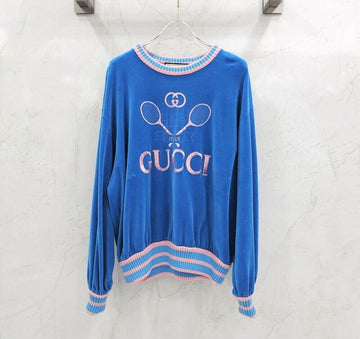 Gucci Tennis Racket Logo Velour Oversweatshirt 154224684 [P]