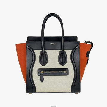 CELINE Luggage Micro Tote Bag Schwarz Ivory Orange 167792 158595919 [P]