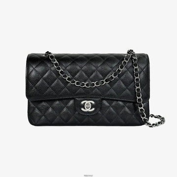 CHANEL Classic Medium Black Caviar Silver Interior Chip A01112 158596374 [P]
