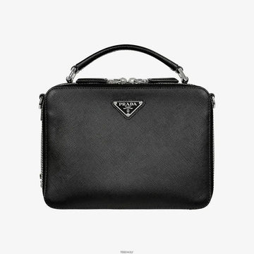 Prada Saffiano Leather Travel Pouch Clutch Bag Black 9J42EWPN 158597384 [P]