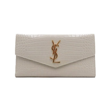 SAINT LAURENT Weißes Shiny Blanc Krokodil Embossed Envelope Uptown Geldbörse 158611859 [P]