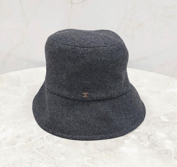 CHANEL CC Logo Gray Cashmere Bucket Hat S 129623246 [P]