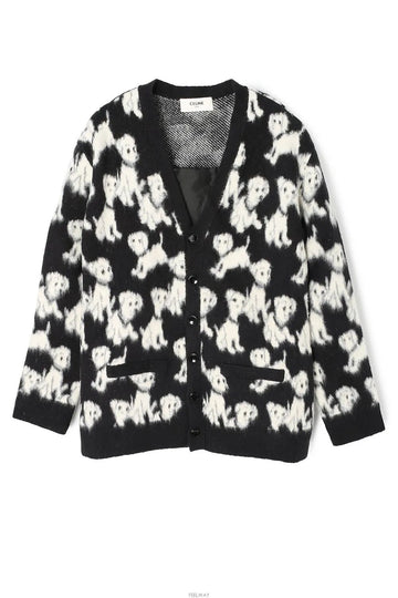 Celine Artist Jacquard Brushed Cotton & Wool Cardigan Black 2A51W531Q 38NO 31315209 [P]