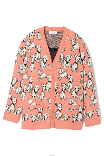 Celine Artist Jacquard Brushed Cotton & Wool Cardigan Pink 2A94W531Q 24BP 31315208 [P]