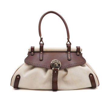 FENDI ブラウンレザークリームキャンバスFFマジックトートバッグ 8BN144 158649926 [P]