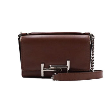 Tods Brown Double T Flap Silver Chain Shoulder Bag and Crossbody Bag aa66390 158650220 [P]
