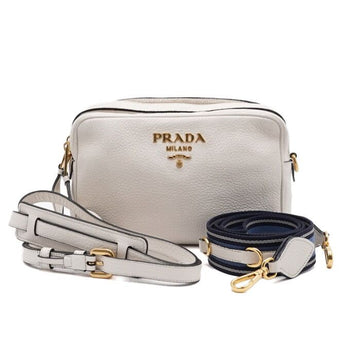 PRADA ホワイト ヴィテロ ダイノ ゴールドロゴ ダブルジッパー カメラ ショルダーバッグ 兼 クロスバッグ aa66319 158650258 [P]