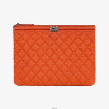 CHANEL Boy Clutch Medium Coral Red 26 Series Caviar CEMXDA91 158656580 [P]
