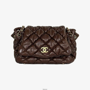CHANEL Bubble Quilt Accordion Flap Schultertasche Dunkelbraun A35615 158656583 [P]