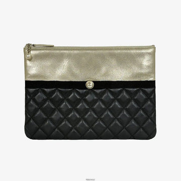 CHANEL Pearl O Case Clutch Medium Black Champagne Gold 158656590 [P]