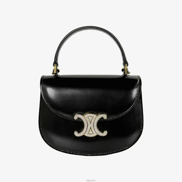 Celine Shiny Crystal Closure Mini Black Calfskin 10L613ETZ 158657445 [P]