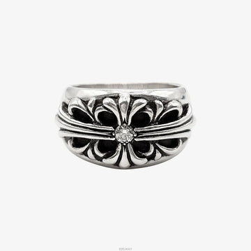 CHROME HEARTS Floraler Kreuzring 19 Größe mit Diamant Silber UMEDVC20 158657916 [P]