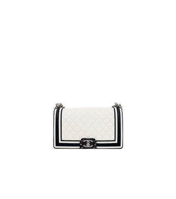 CHANEL ホワイト ブラック ミディアム ツートン ボーイバッグ 62858 158659594 [P]
