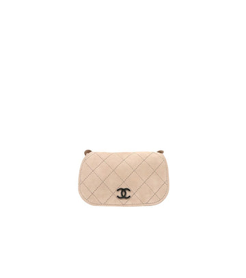 CHANEL Beige Wildleder Ge quiltete CC Klappe Schultertasche 57898 158659604 [P]