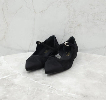 CHANEL Schwarze Wildleder Mary Jane Flachschuhe 25C G46499 155533577 [P]