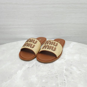 MIU MIU Raffia Logo Slide Sandalen 5XX644 158704385 [P]