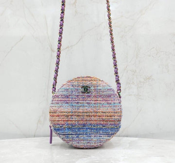 CHANEL CC Logo Tweed Multicolor Round Chain Bag 148382194 [P]