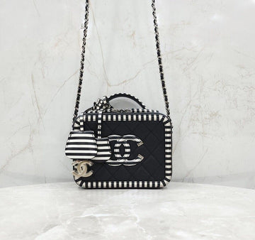 CHANEL Mini Top Handle Cosmetic Bag Black White 155484218 [P]
