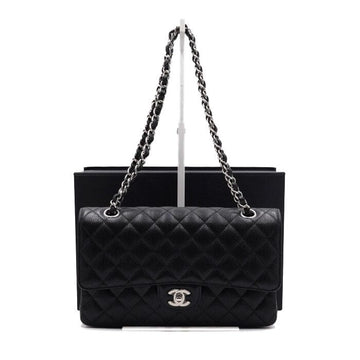 CHANEL Klassische Caviar Schultertasche in Schwarz mit Silberkette Medium A01112 158716428 [P]
