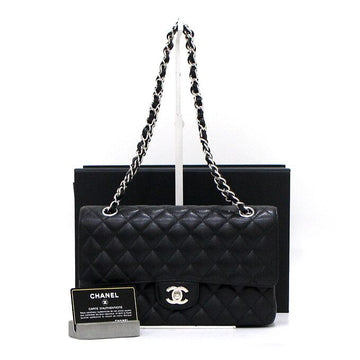 CHANEL Black Caviar Classic Medium Silver Chain Shoulder Bag A01112 158716430 [P]