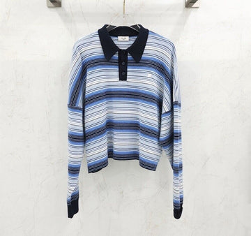 CELINE トリオンフ ポロ シャツ ストライプ ウール ライトブルー 2AO9A099O 146348627 [P]