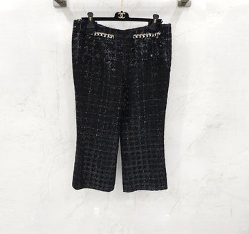 CHANEL Black Sequin Tweed Crop Pants P70598 155083673 [P]