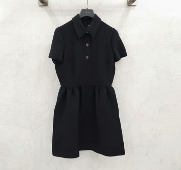DIOR CD ボタンフィードドレス ブラック ウールシルク 111R07A1166X9009 139482834 [P]