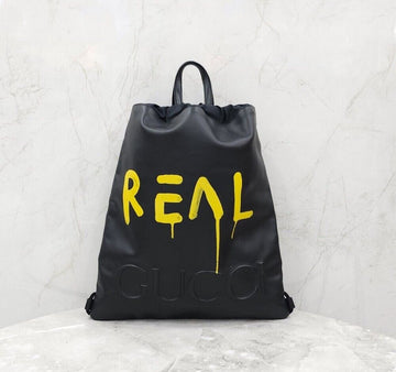 GUCCI イエロー ペインティング レザー ドローストリング バックパック 474210 154403209 [P]