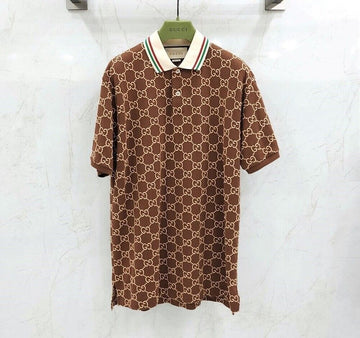Gucci gg GG Brown Stretch Cotton Polo 147535709 [P]