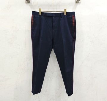 Gucci Navy Web Three-Stripe Detail Cotton Pants 139102845 [P]