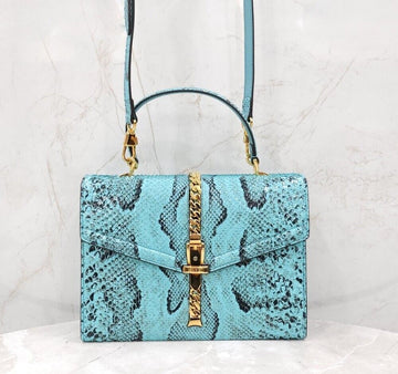 GUCCI Begrenzte Auflage blaue Python-Top-Handle-Schultertasche 602781 152975105 [P]