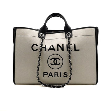 CHANEL Large Tote and Shoulder Bag A93786 Black and White Wool Felt Deauville 158757559 [P]