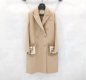 FENDI ダブルフェイスミンクポケットストレートウールコート FF8948 153617137 [P]