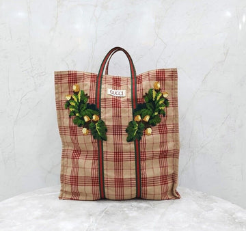 Gucci Vintage Check Three Stripe Shopper Tote Bag 484690 154403068 [P]