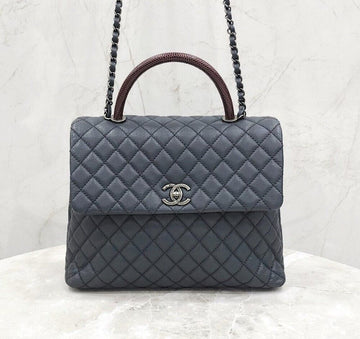 CHANEL Lizard Coco Handle Tote Chain Shoulder Bag Large 21 139482956 [P]